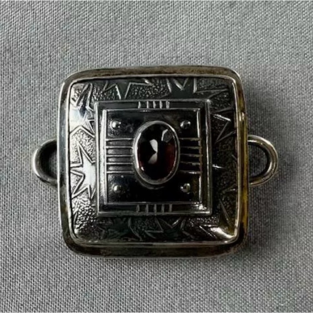 Tabra Bracelet Connector Charm Square Sterling Silver with Garnet 1 1/4" high